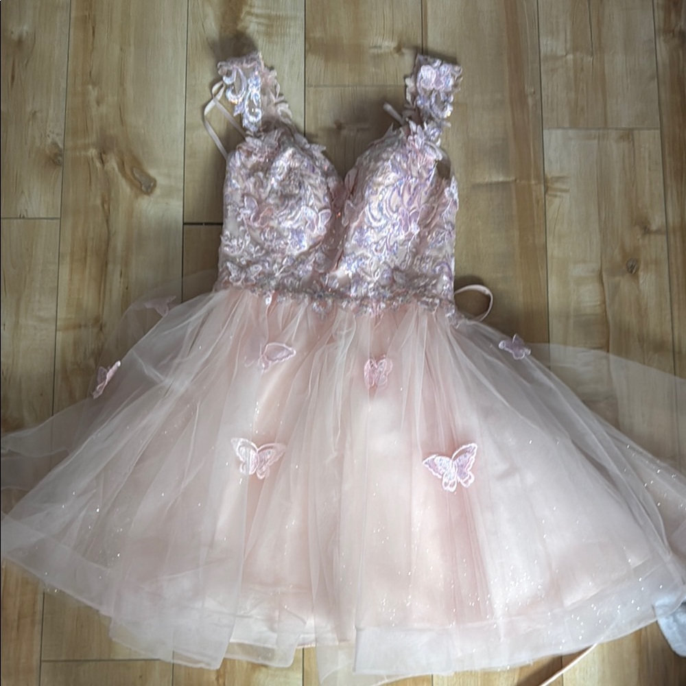 Charming Pink Dress with Butterfly Details
